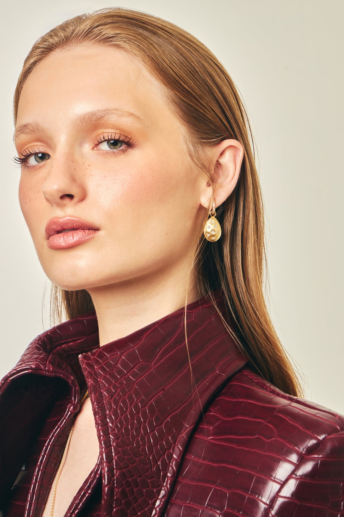 Alora Drop Earrings worn on the ear