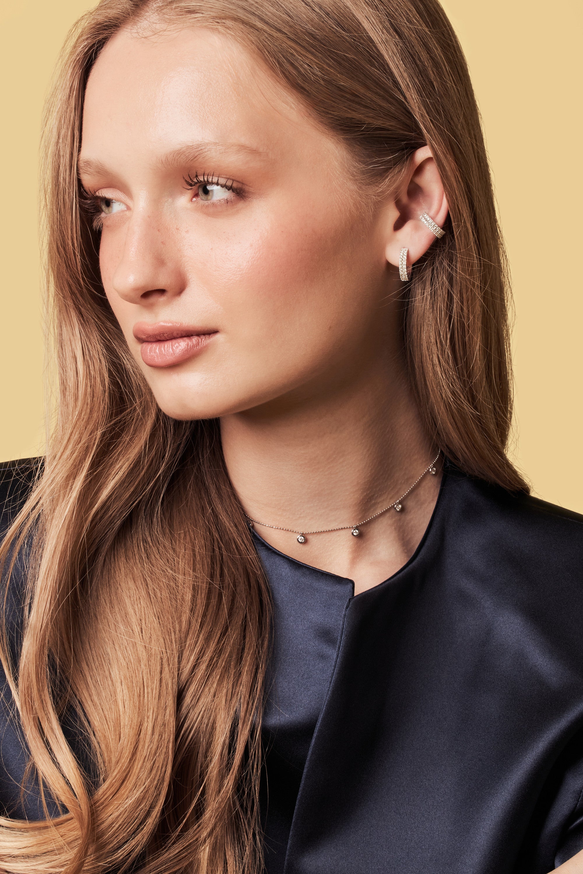 Diamond Drop Necklace worn on the neck