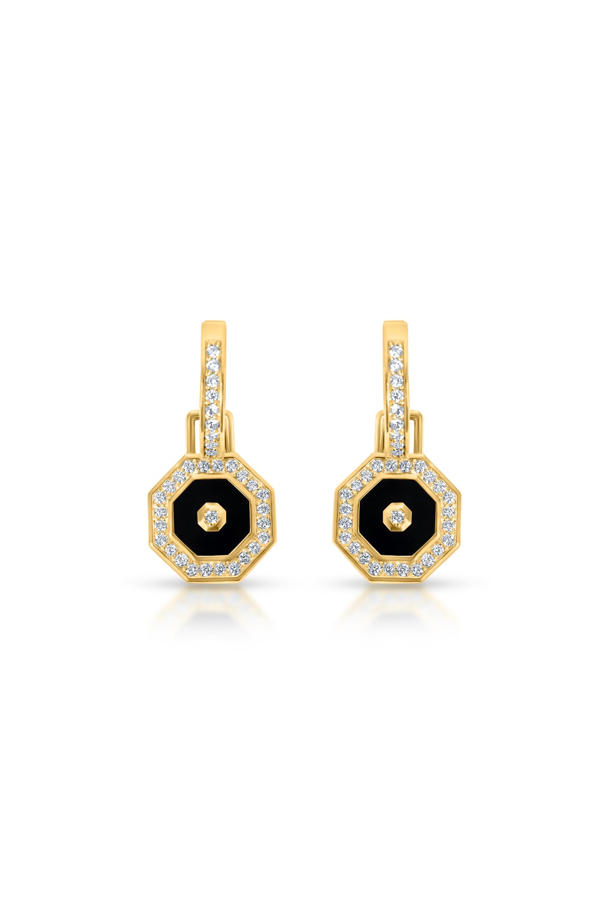 Octagon Drop Earrings, Black Enamel in 18k yellow gold — Alexander Kade