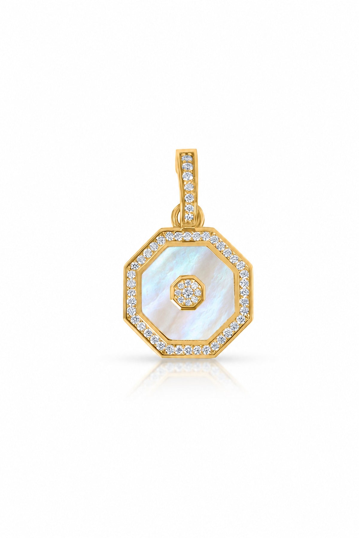 Octagon Pendant, White Mother of Pearl in 18k yellow gold — Alexander Kade