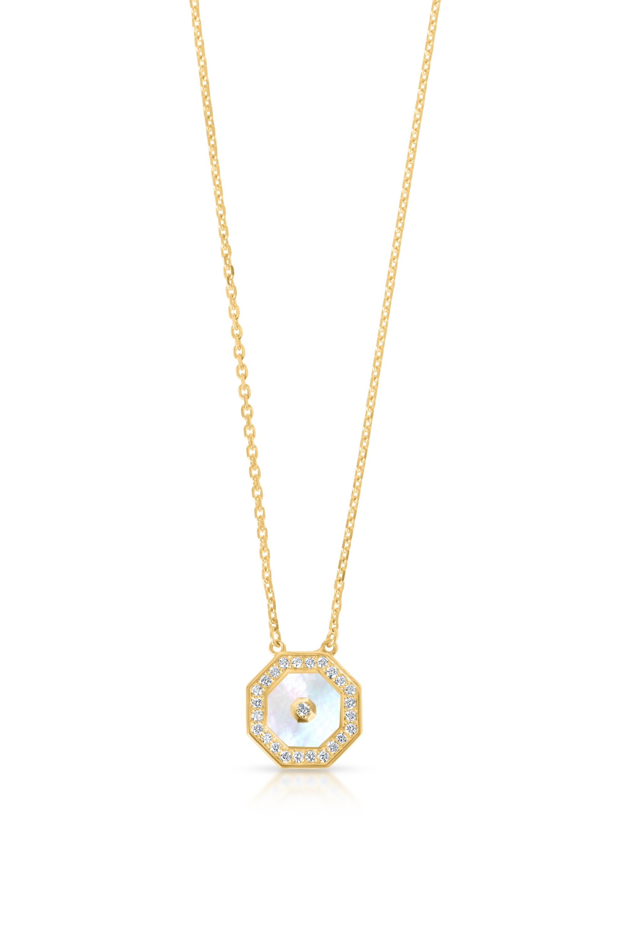 Octagon Necklace, White Mother of Pearl in 18k yellow gold — Alexander Kade
