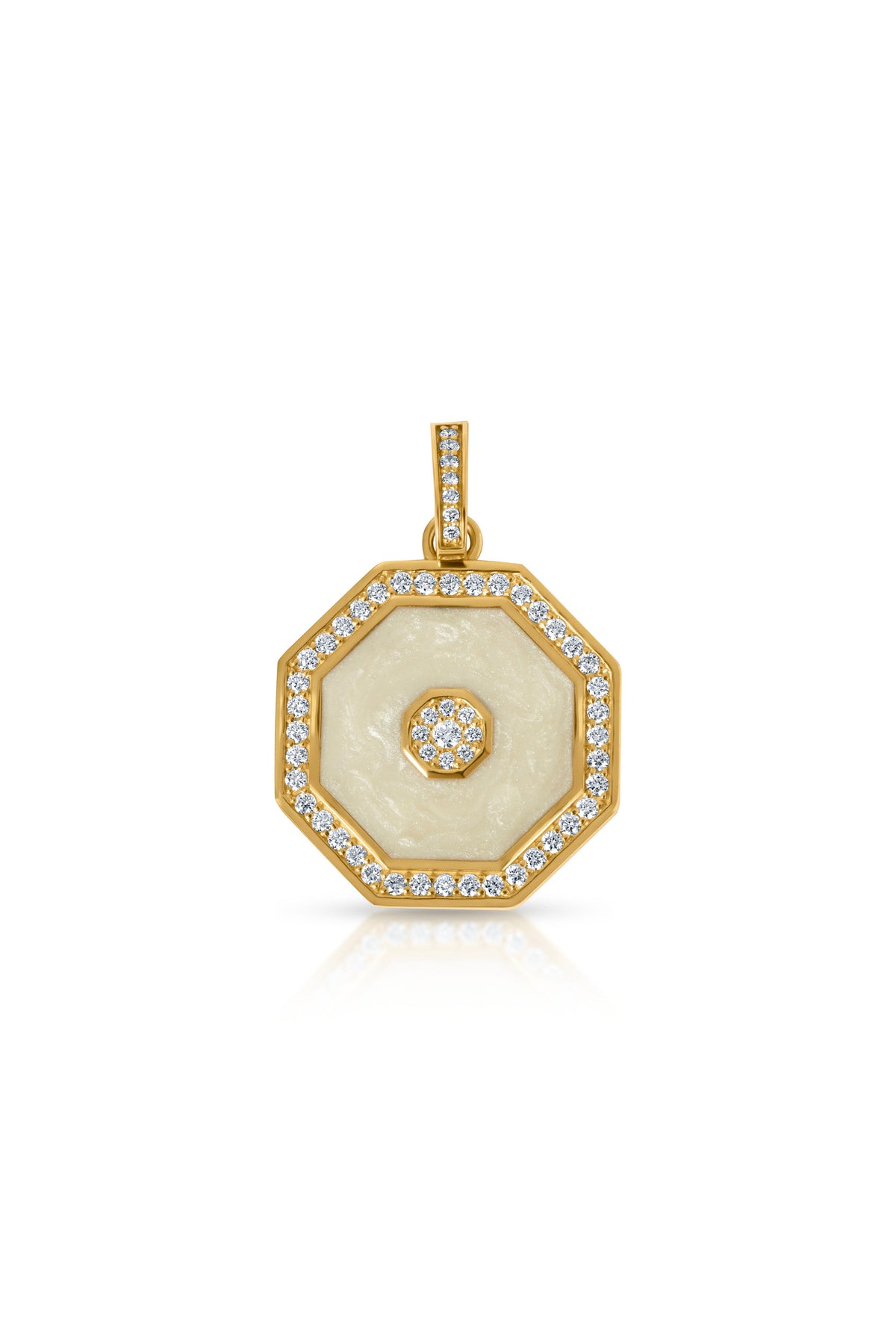 Octagon Pendant Large, Pearlescent Enamel in 18k yellow gold — Alexander Kade