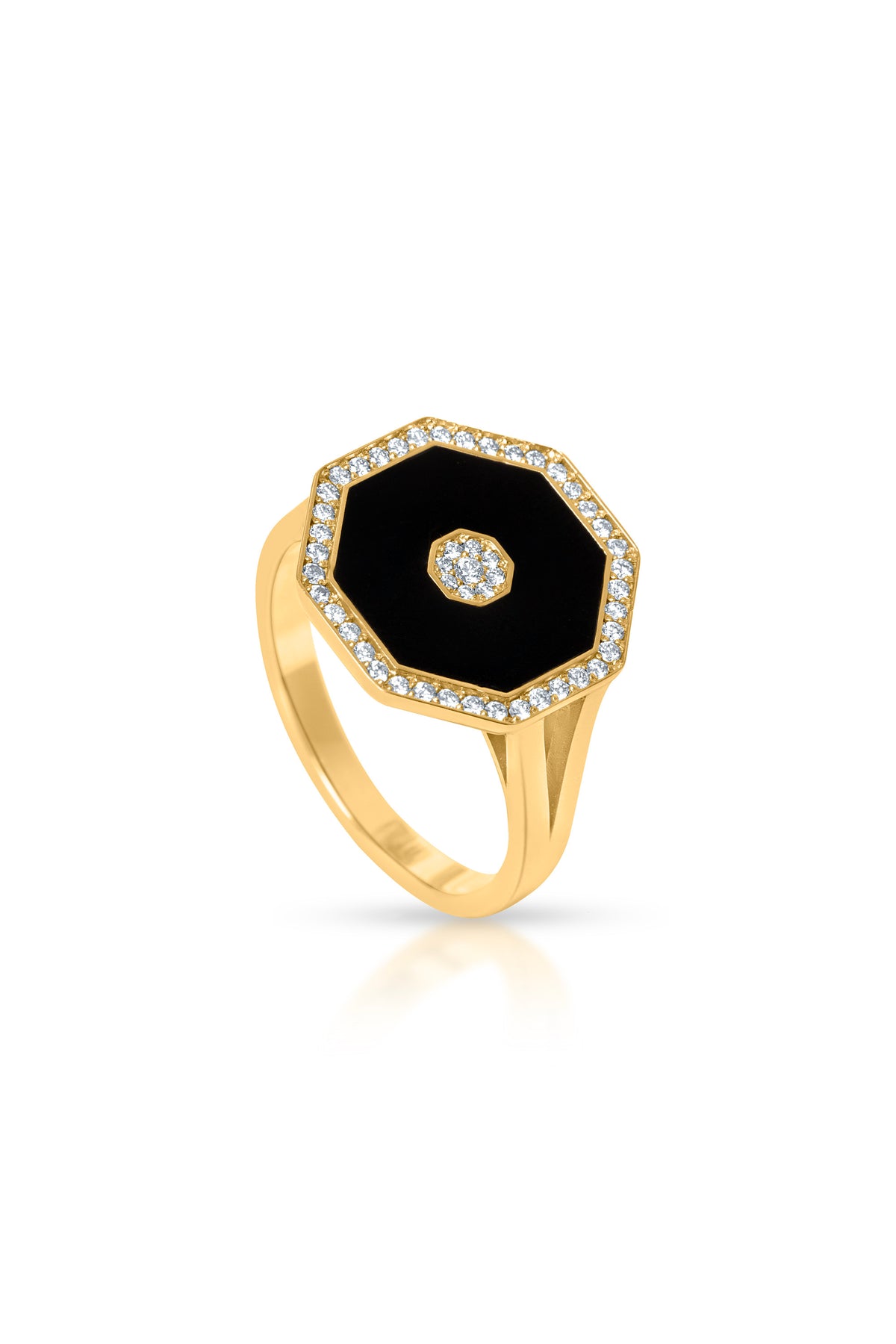 Octagon Ring, Black Enamel in 18k yellow gold — Alexander Kade
