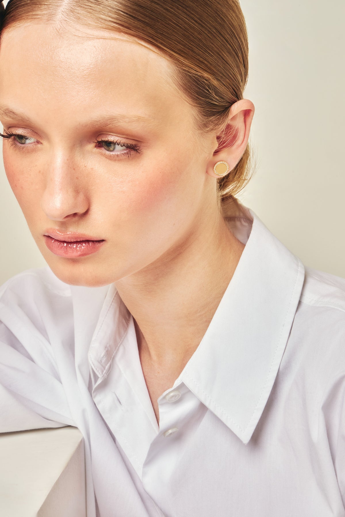 Pavé Diamond Studs worn on the ear
