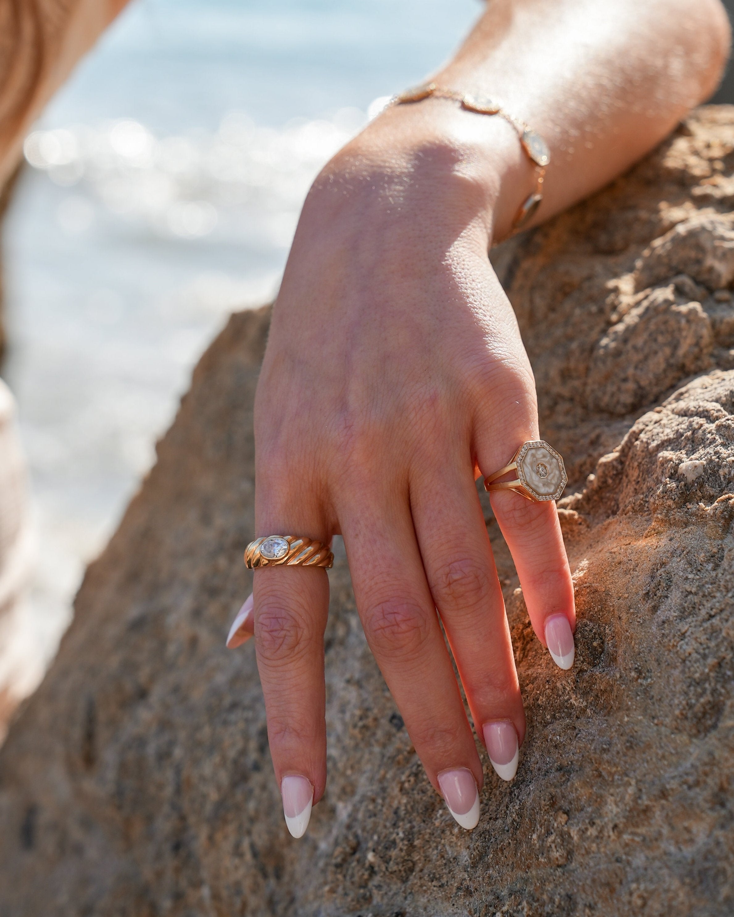 Gold Cable Dome Ring with Moissanite