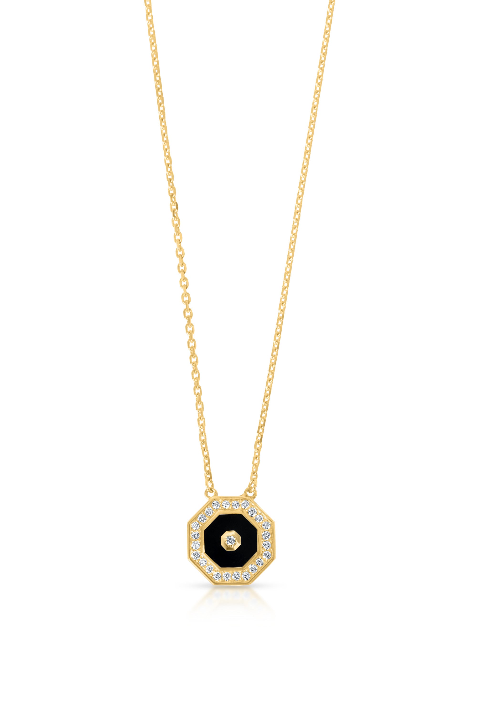 Octagon Necklace, Black Enamel in 18k yellow gold — Alexander Kade