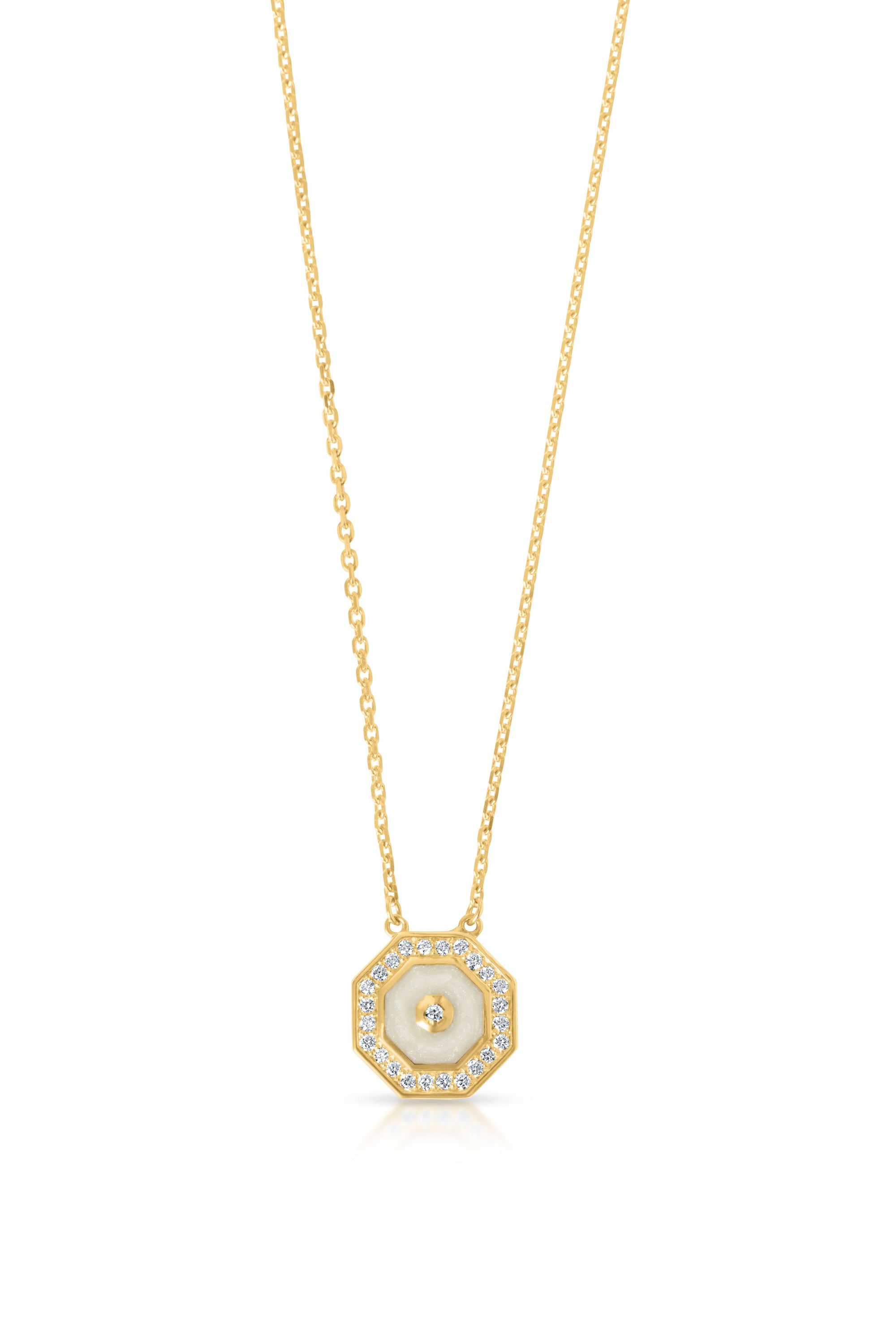 Octagon Necklace, Pearlescent Enamel in 18k yellow gold — Alexander Kade