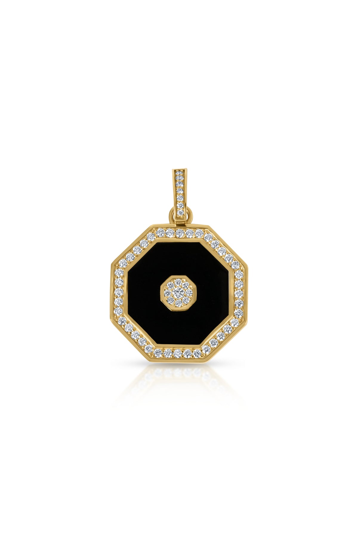 Octagon Pendant Large, Black Enamel in 18k yellow gold — Alexander Kade