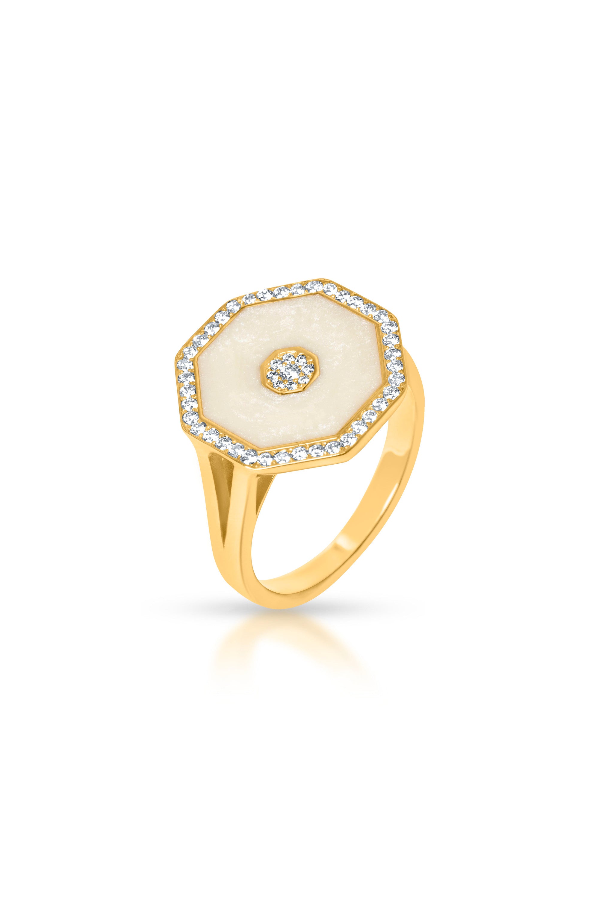 Octagon Ring, Pearlescent Enamel in 18k yellow gold — Alexander Kade