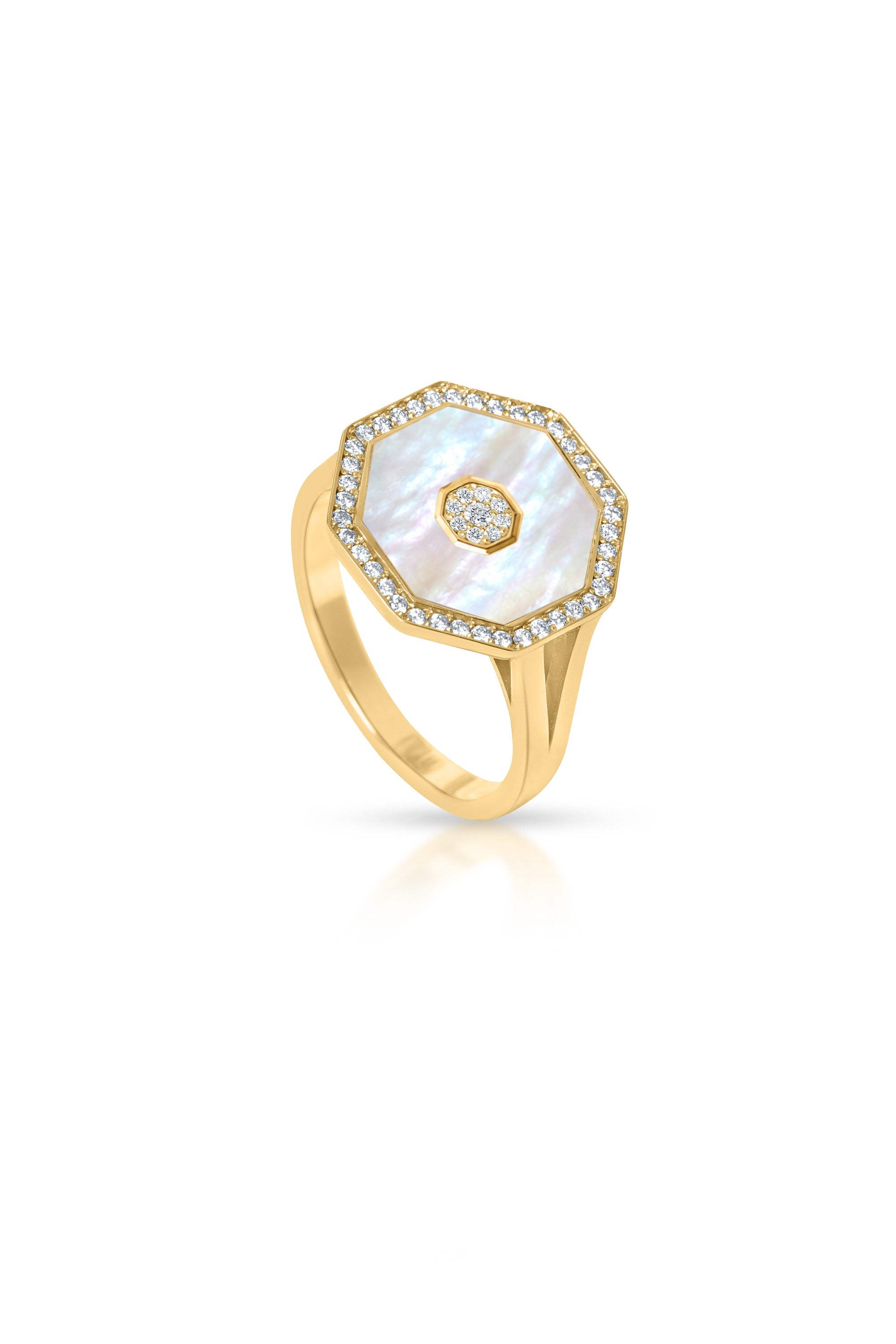 Octagon Ring, White Mother of Pearl in 18k yellow gold — Alexander Kade