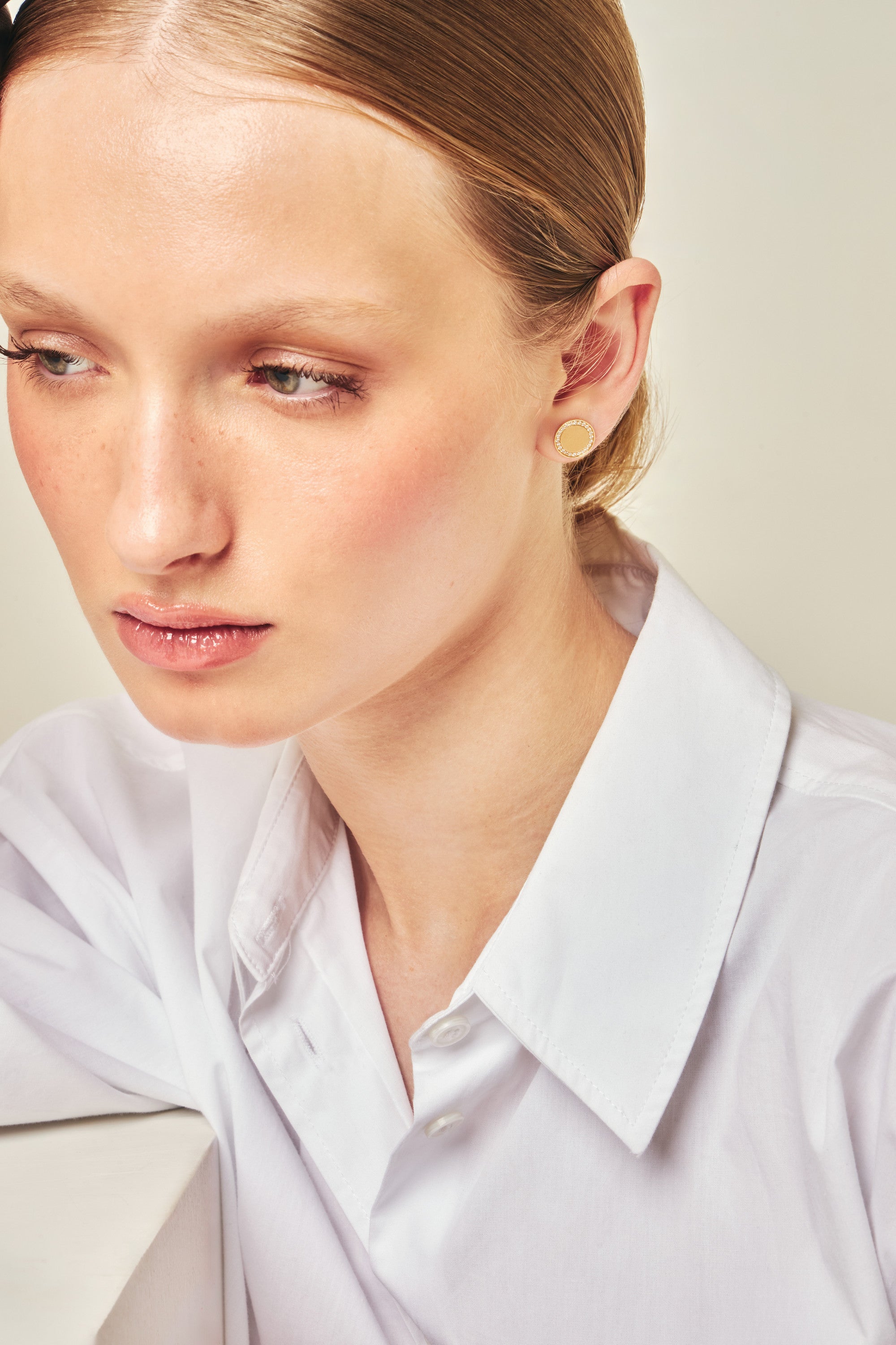 Pavé Diamond Studs worn on the ear