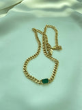 18k Gold Cuban Link Chain Emerald Necklace